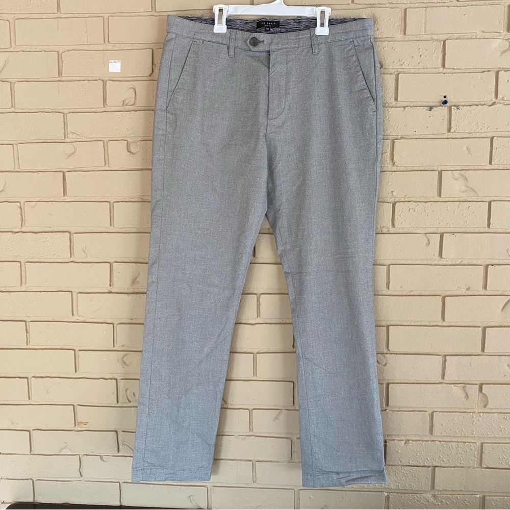 Ted Baker London Mens 34R Gray Khaki Cotton Blend Modern Pants